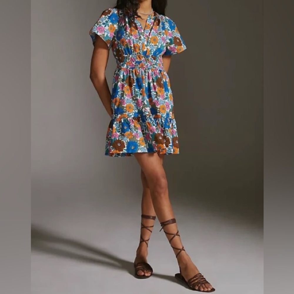 Anthropologie Somerset Floral Multi Print Mini Dress Women's Size 1X